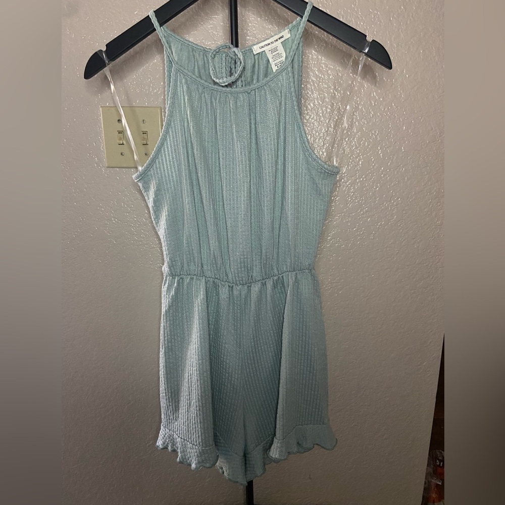 Caution To The Wind Textured Light Sage Green Romper Size S